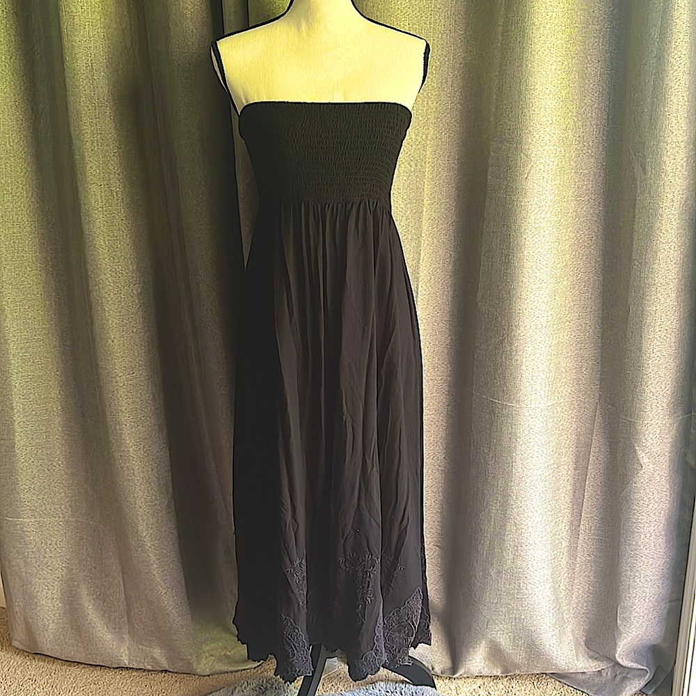 Black strapless lace summer dress
